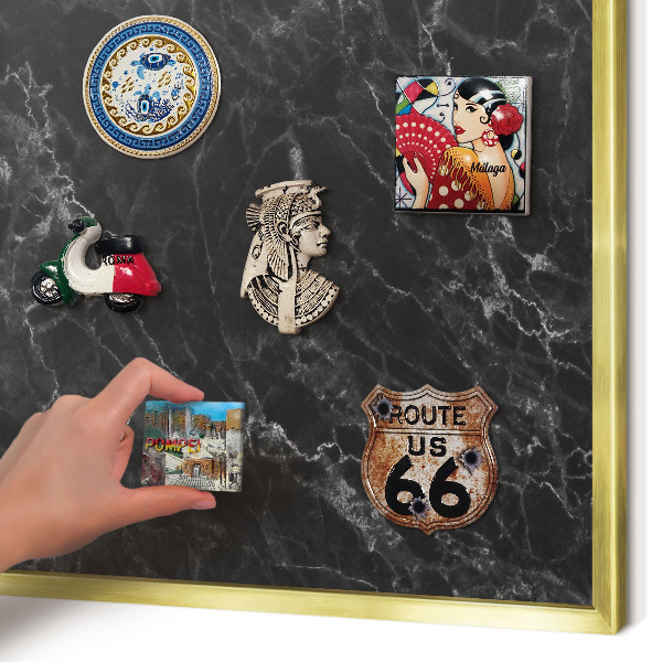Metalen magneetbord met lijst in het goud Zwart marmer