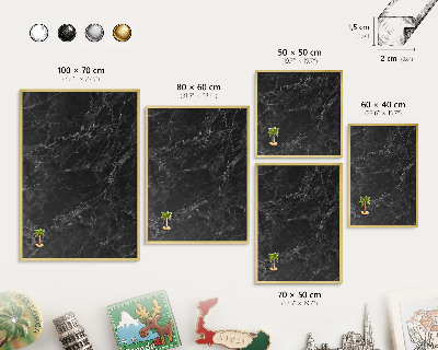 Metalen magneetbord met lijst in het goud Zwart marmer