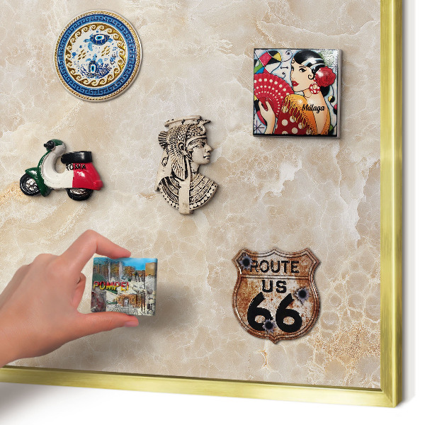Magnetisch bord voor reismagneten met gouden lijst Crème marmer