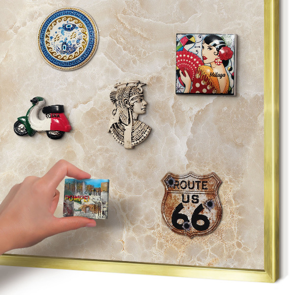Magnetisch bord voor reismagneten met gouden lijst Crème marmer