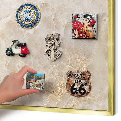 Magnetisch bord voor reismagneten met gouden lijst Crème marmer