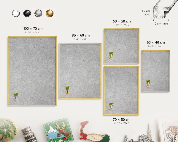 Metalen magneetbord met lijst in het goud Grijze textuur
