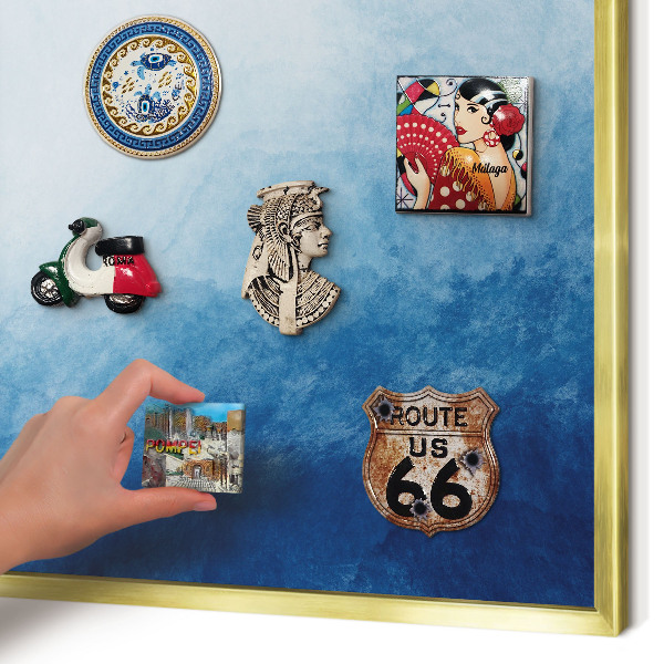 Magnetisch bord voor reismagneten met gouden lijst Blauwe abstracties