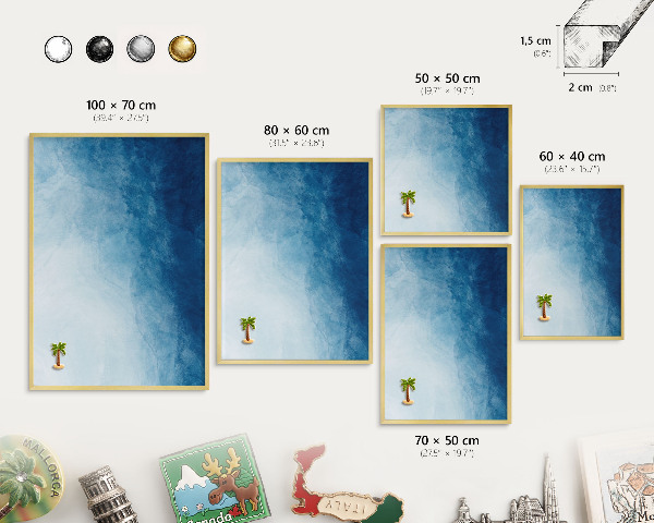 Magnetisch bord voor reismagneten met gouden lijst Blauwe abstracties