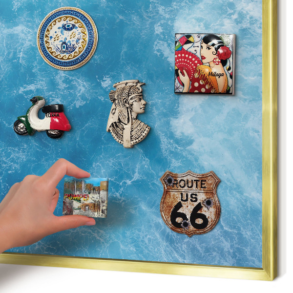 Metalen magneetbord met lijst in het goud Oceaangolven