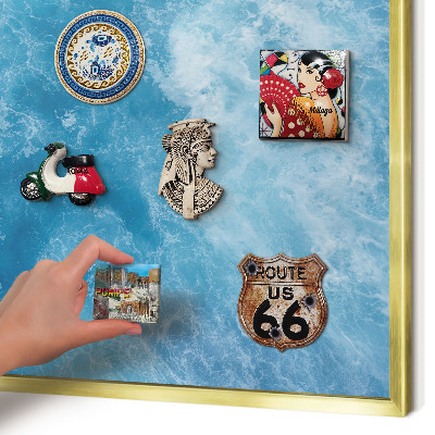 Metalen magneetbord met lijst in het goud Oceaangolven