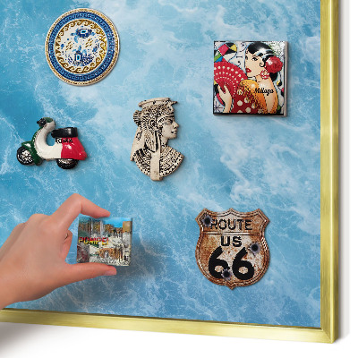 Metalen magneetbord met lijst in het goud Oceaangolven