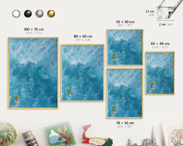 Metalen magneetbord met lijst in het goud Oceaangolven