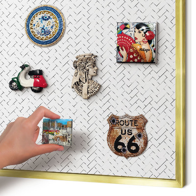 Metalen magneetbord met lijst in het goud Witte visgraat