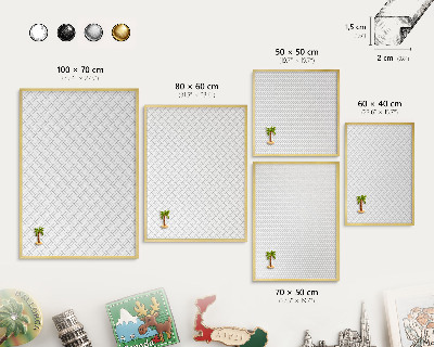 Metalen magneetbord met lijst in het goud Witte visgraat