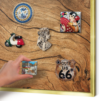 Metalen magneetbord met lijst in het goud Houtnerf