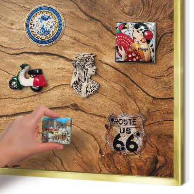 Metalen magneetbord met lijst in het goud Houtnerf