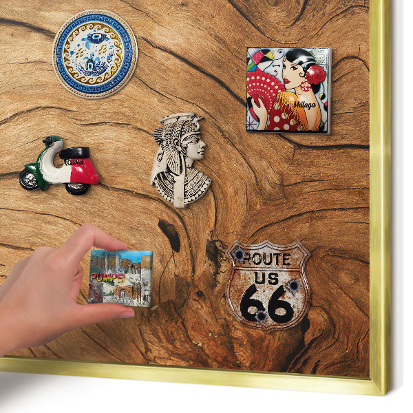 Metalen magneetbord met lijst in het goud Houtnerf