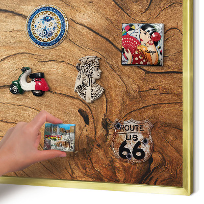 Metalen magneetbord met lijst in het goud Houtnerf
