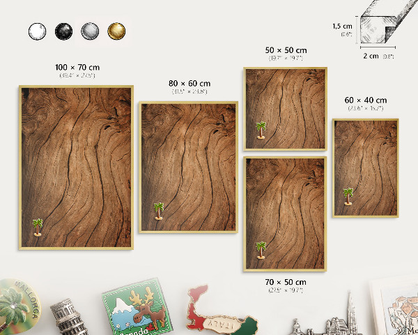 Metalen magneetbord met lijst in het goud Houtnerf