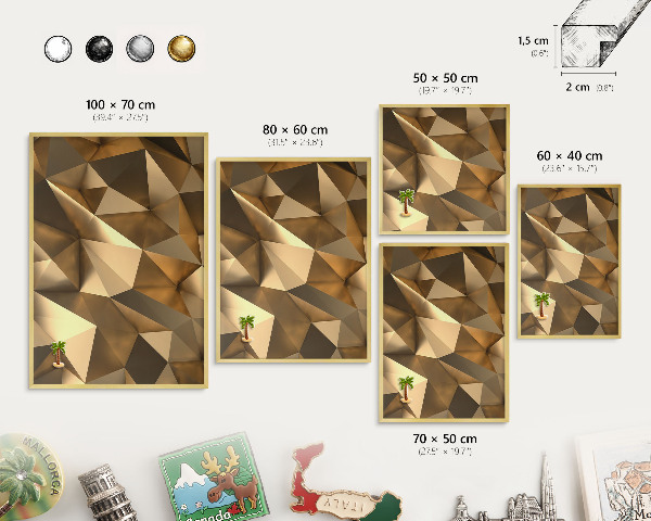 Metalen magneetbord met lijst in het goud Warme geometrie
