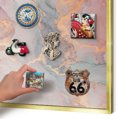 Metalen magneetbord met lijst in het goud Kleurrijke abstractie