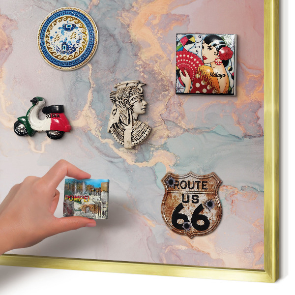 Metalen magneetbord met lijst in het goud Kleurrijke abstractie