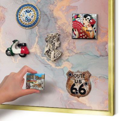 Metalen magneetbord met lijst in het goud Kleurrijke abstractie
