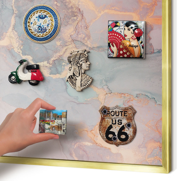 Metalen magneetbord met lijst in het goud Kleurrijke abstractie