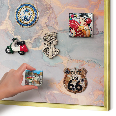 Metalen magneetbord met lijst in het goud Kleurrijke abstractie
