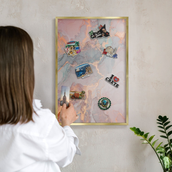 Metalen magneetbord met lijst in het goud Kleurrijke abstractie