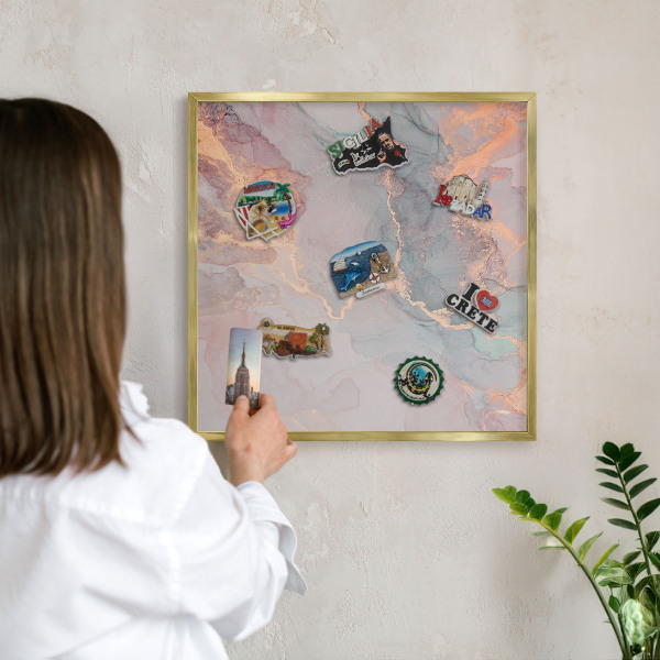 Metalen magneetbord met lijst in het goud Kleurrijke abstractie