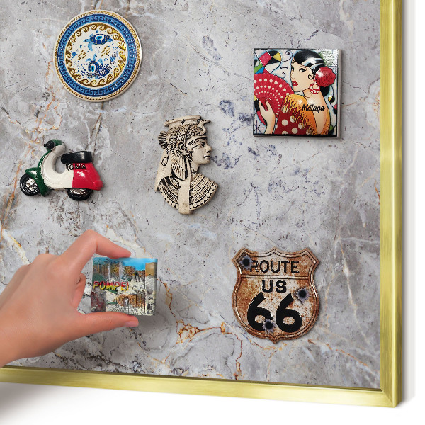 Magnetisch bord voor reismagneten met gouden lijst Marmer met patroon