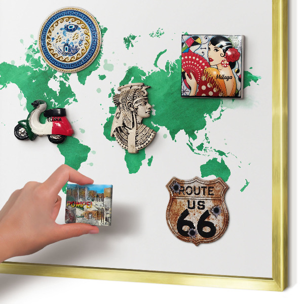 Magnetisch bord voor reismagneten met gouden lijst Groene kaart