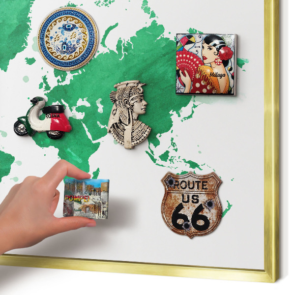 Magnetisch bord voor reismagneten met gouden lijst Groene kaart