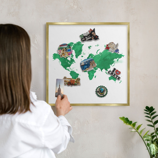 Magnetisch bord voor reismagneten met gouden lijst Groene kaart