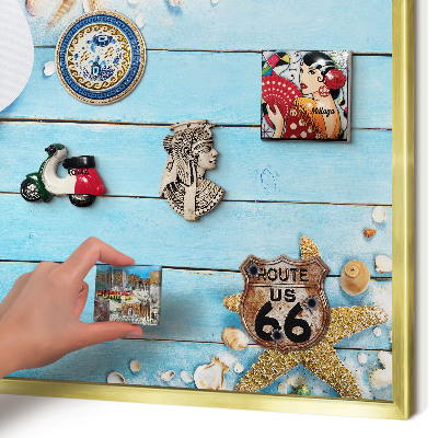 Metalen magneetbord met lijst in het goud Vakantierust