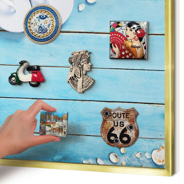 Metalen magneetbord met lijst in het goud Vakantierust