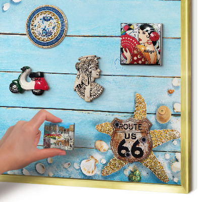 Metalen magneetbord met lijst in het goud Vakantierust