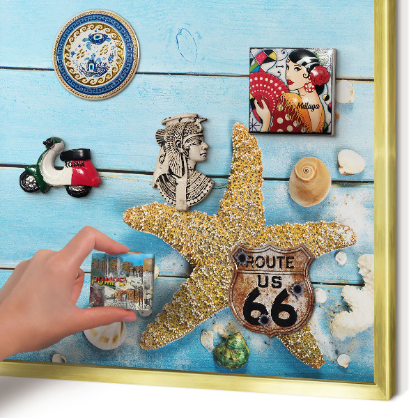 Metalen magneetbord met lijst in het goud Vakantierust