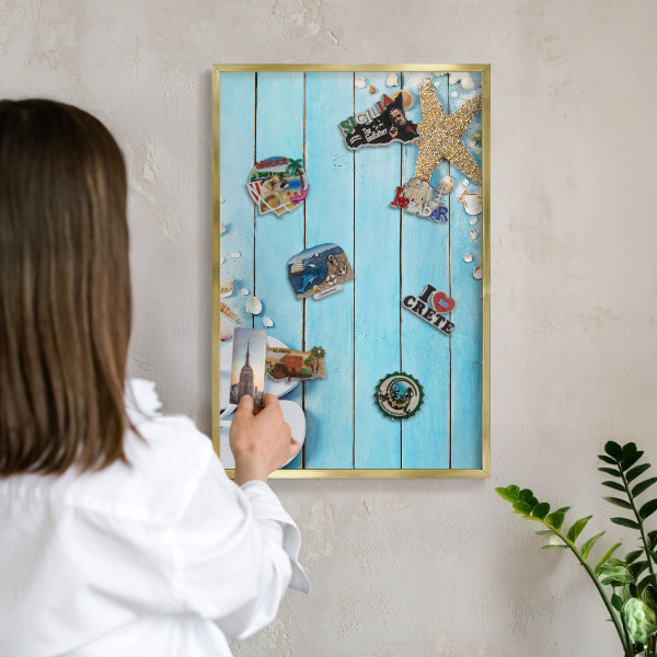 Metalen magneetbord met lijst in het goud Vakantierust