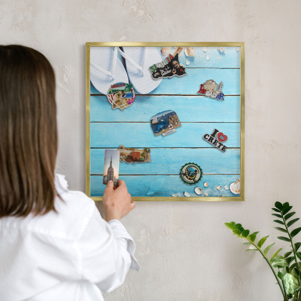 Metalen magneetbord met lijst in het goud Vakantierust