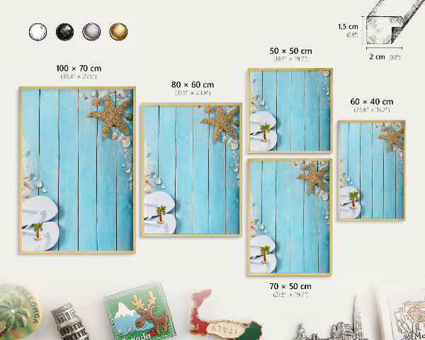 Metalen magneetbord met lijst in het goud Vakantierust