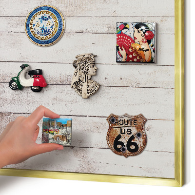 Metalen magneetbord met lijst in het goud Licht hout