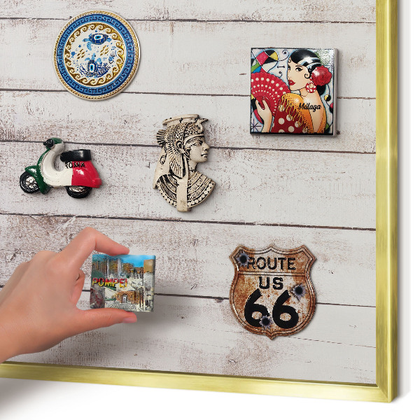 Metalen magneetbord met lijst in het goud Licht hout