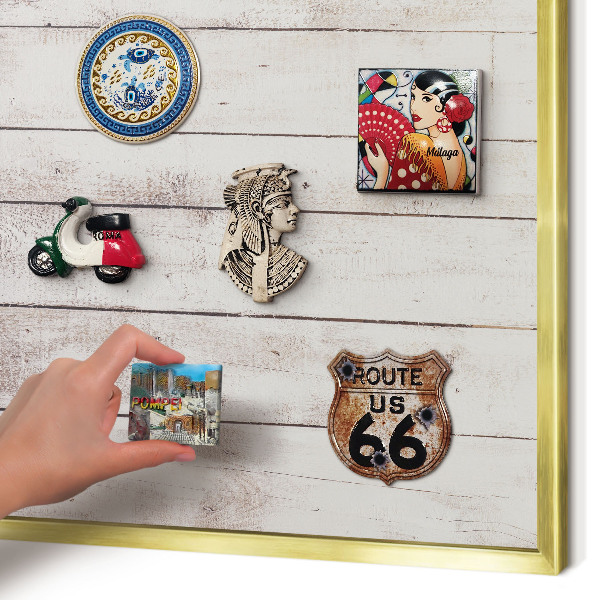 Metalen magneetbord met lijst in het goud Licht hout