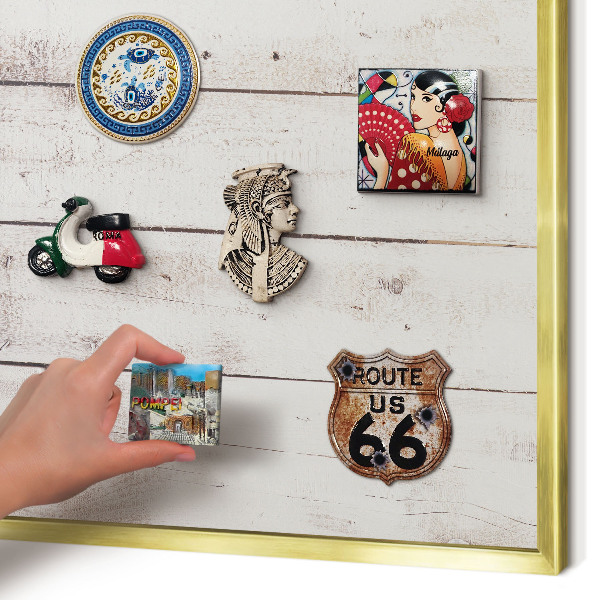 Metalen magneetbord met lijst in het goud Licht hout