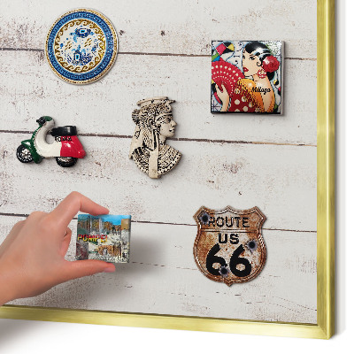 Metalen magneetbord met lijst in het goud Licht hout