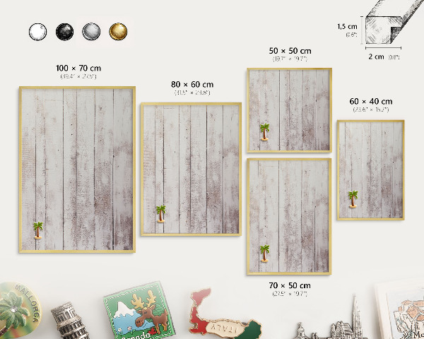 Metalen magneetbord met lijst in het goud Licht hout