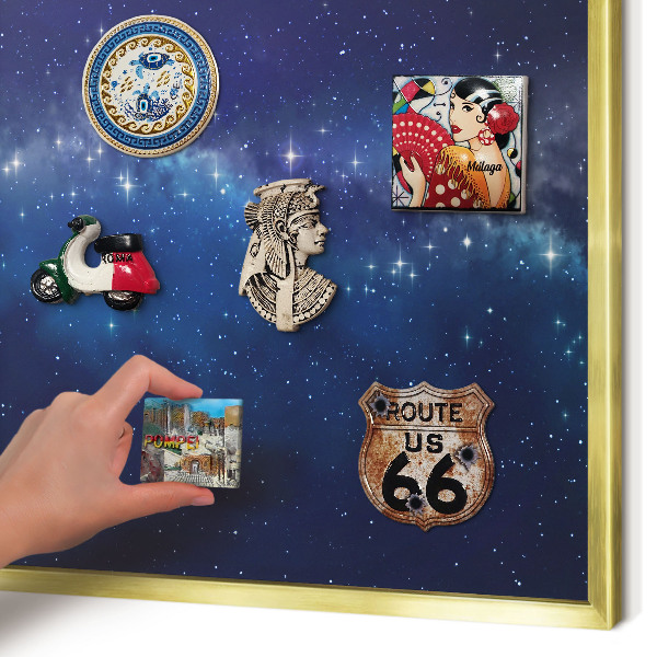 Magnetisch bord voor reismagneten met gouden lijst Sterrenruimte