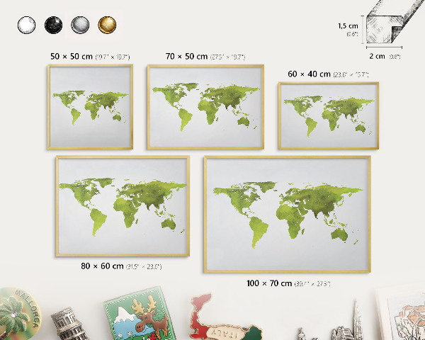 Metalen magneetbord met lijst in het goud Groene kaart