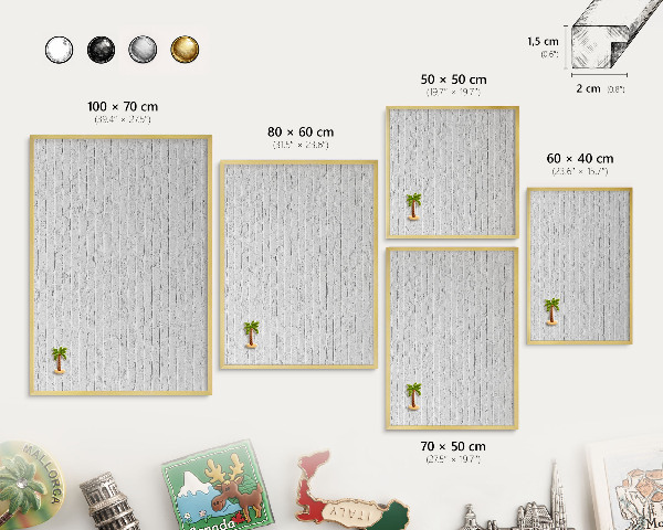 Metalen magneetbord met lijst in het goud Bakstenen muur