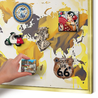 Magnetisch bord voor reismagneten met gouden lijst Wereldkaart
