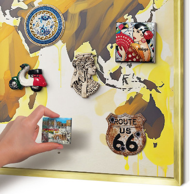 Magnetisch bord voor reismagneten met gouden lijst Wereldkaart