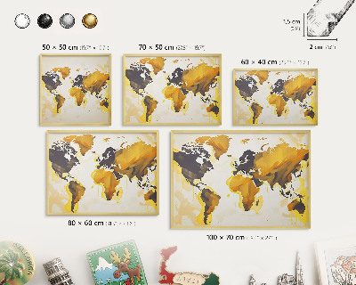 Magnetisch bord voor reismagneten met gouden lijst Wereldkaart